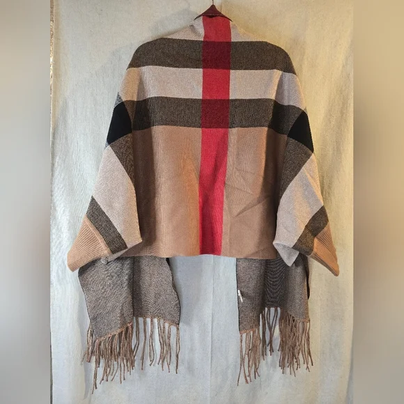 Open Front Sweater - Black, White, Tan - Picture 2 of 4